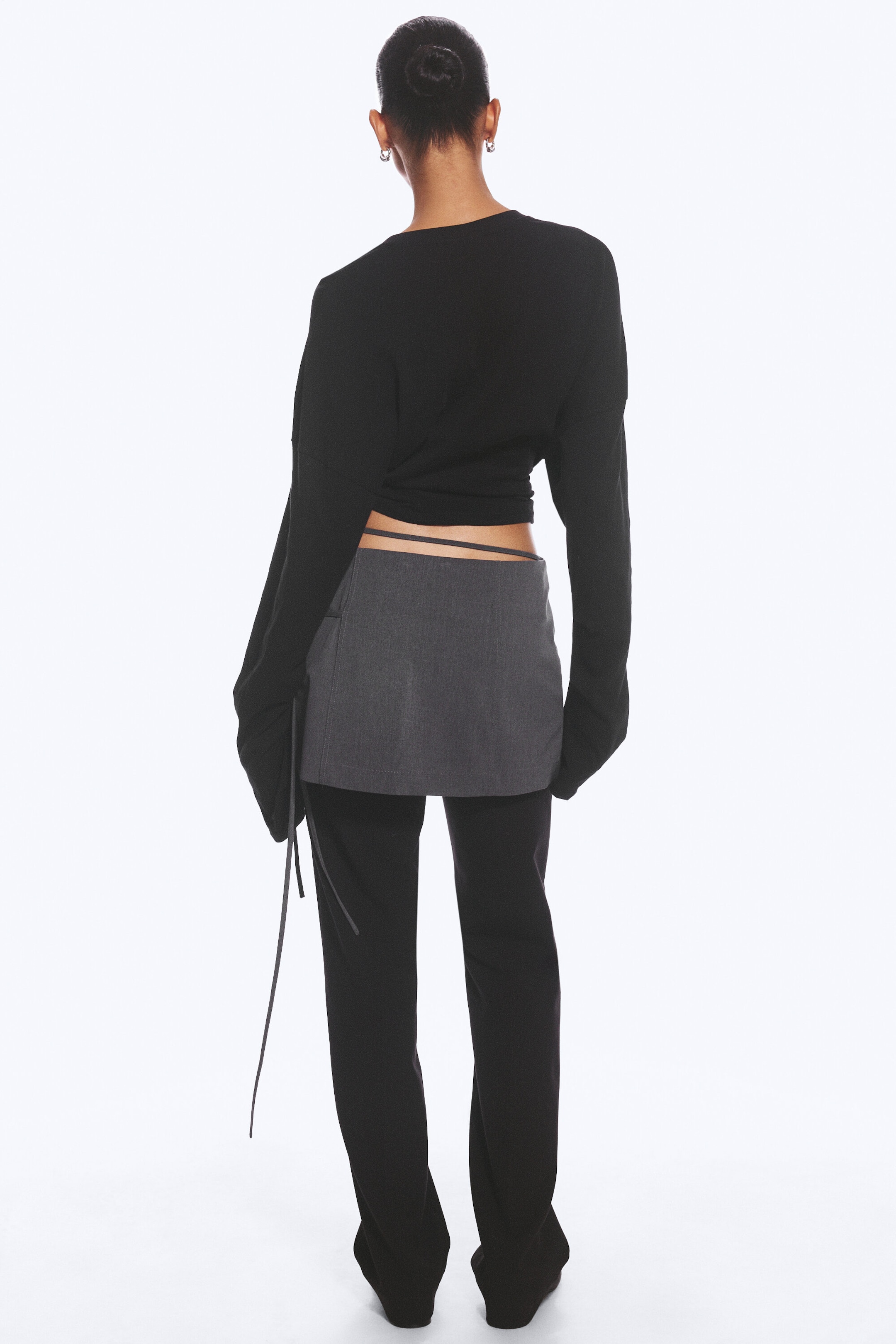 Dark Grey Melange - Strappy Mini Wrap Skirt - 2