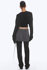 Dark Grey Melange - Strappy Mini Wrap Skirt - 2