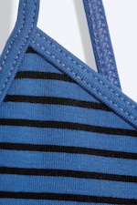 Striped Blue/Black - Slim V-neck Cotton Singlet - 0
