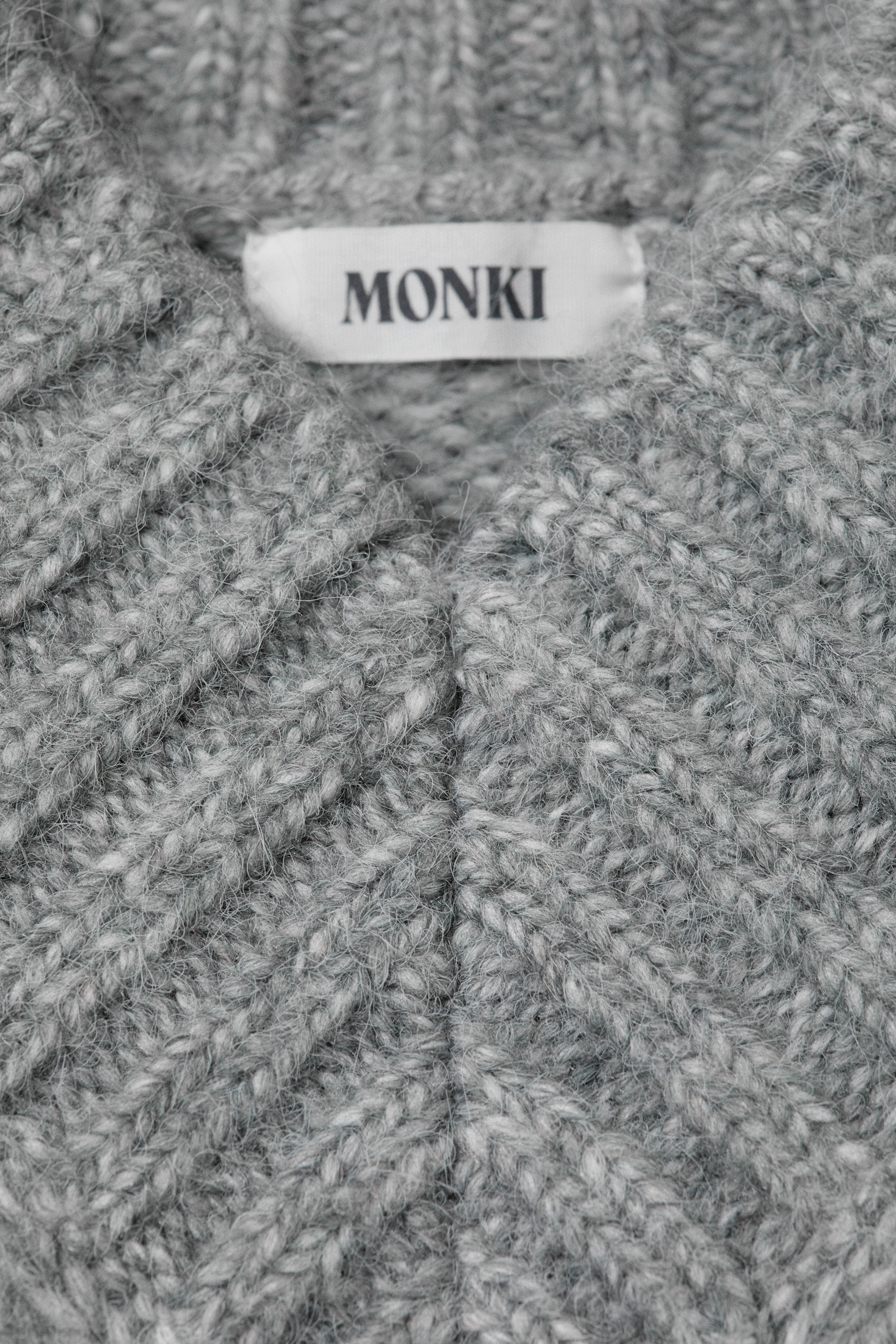 Grey Melange - Oversized Knitted V-neck Sweater - 4