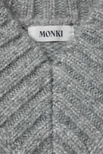 Grey Melange - Oversized Knitted V-neck Sweater - 4