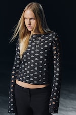 Dark Grey - Distressed Long-Sleeved Boat-Neck Top - 0