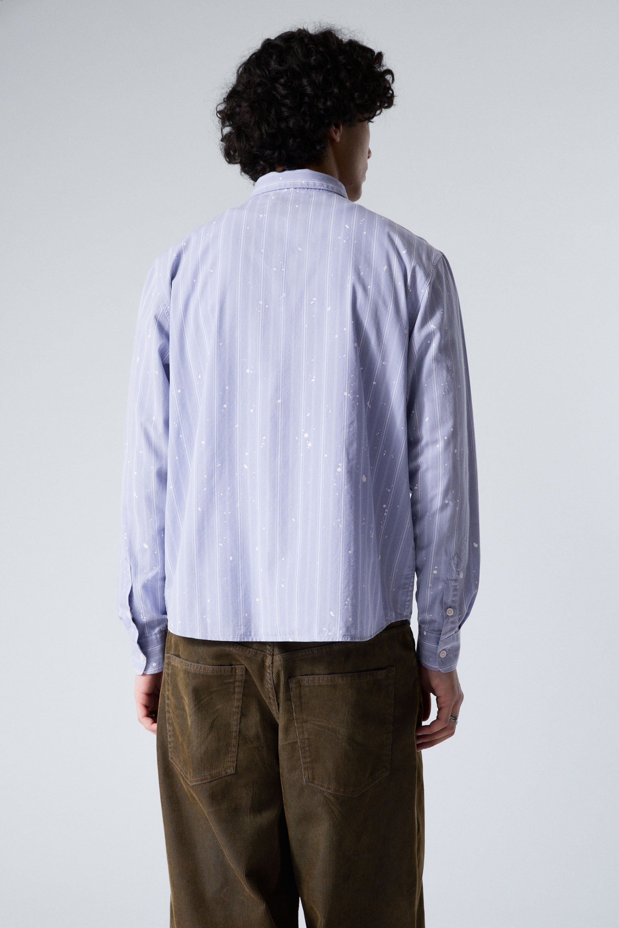 Splattered Lilac Stripes - Relaxed Printed Button-up Cotton Shirt - 2