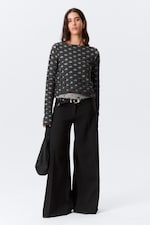 Dark Grey - Distressed Long-Sleeved Boat-Neck Top - 1