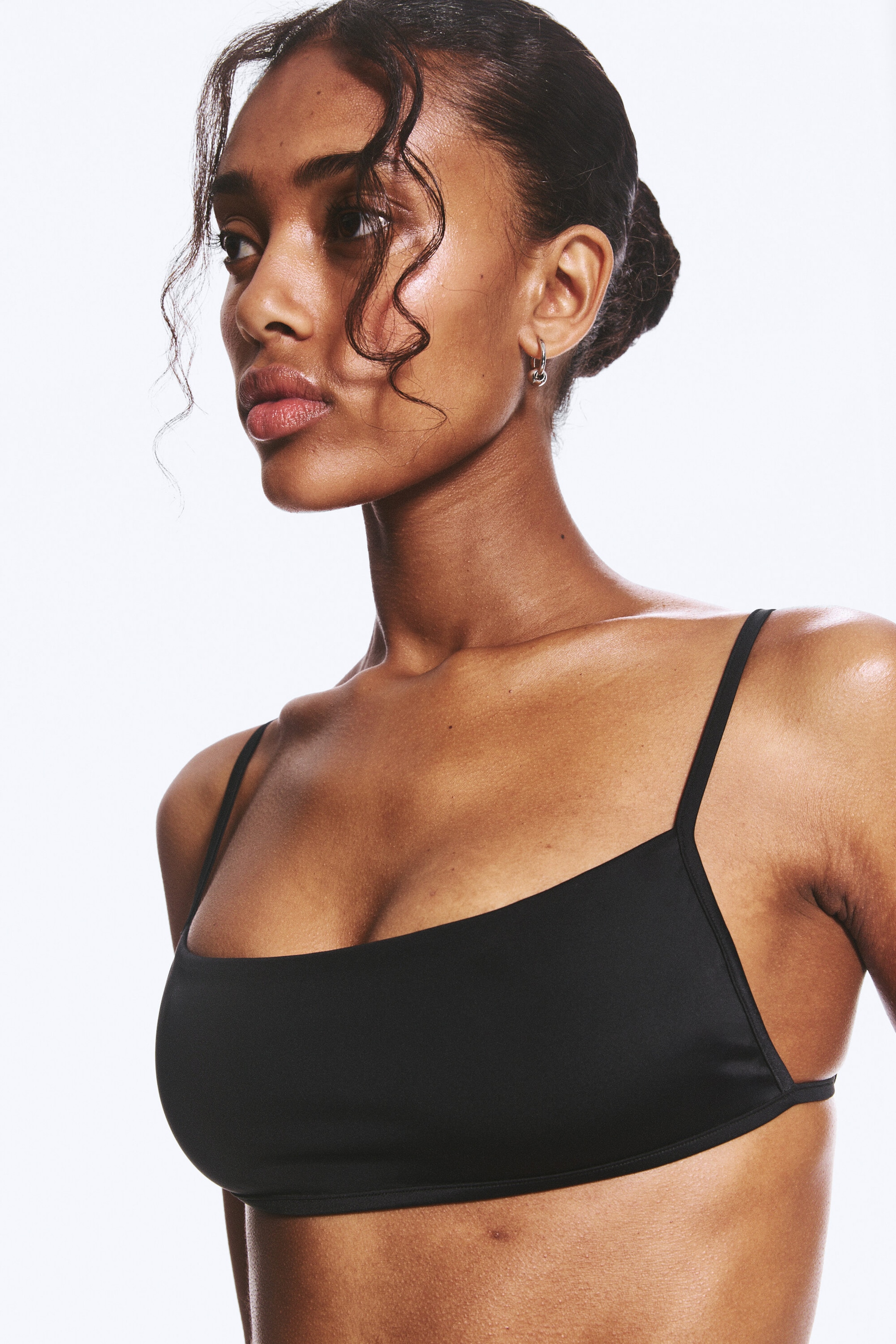 Black - Square Neck Strappy Bikini Top - 1