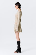 Beige - Studded Pleated Mini Skirt - 1