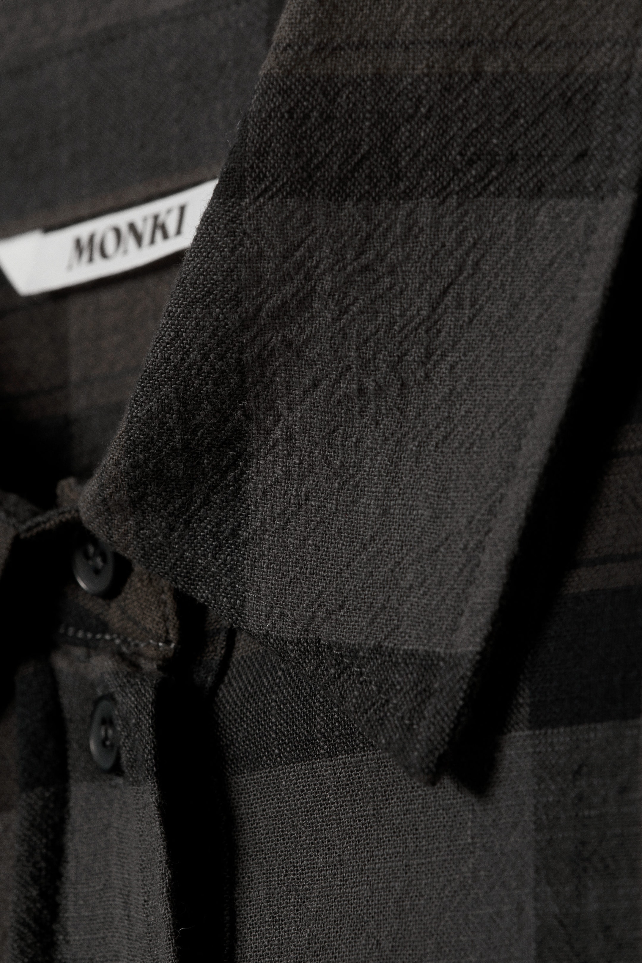 Checked Dark Grey - Oversized Long-Sleeved Cotton Shirt - 1