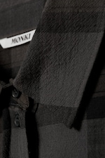 Checked Dark Grey - Oversized Long-Sleeved Cotton Shirt - 1