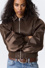 Dark Brown - YULIA B LOOSE NYLON BOMBER JACKET - 1