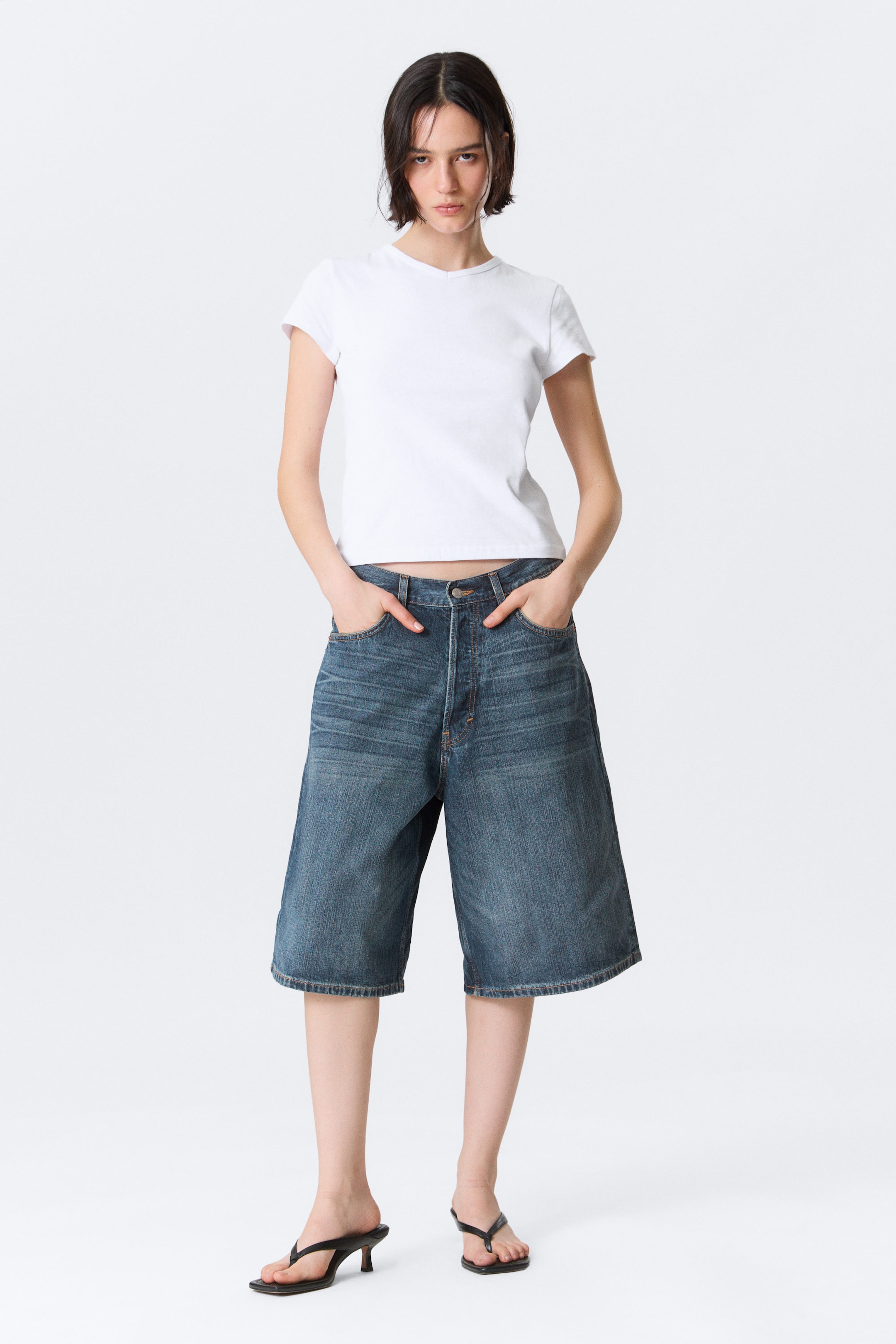 Blue Hymn - Mittelblau - Astro Mid Waist Loose Baggy Denim Shorts - 1