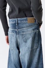 Board Blue - Medium Blue - Astro Mid Rise Loose Baggy Leg Unisex Jeans - 4