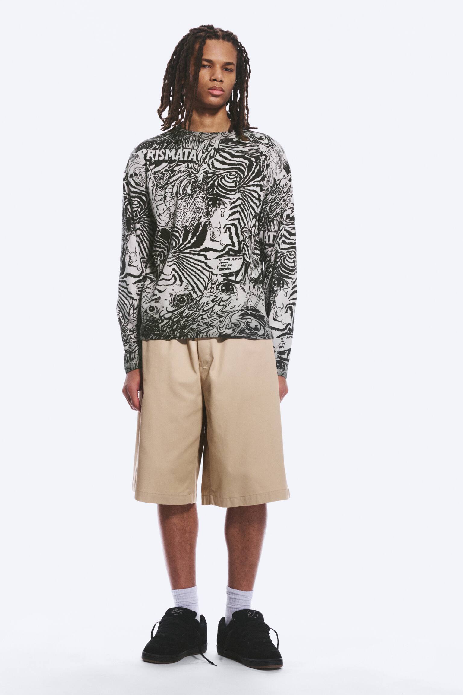 Kastiges Langarmshirt mit Grafikprint-Maulwurfsgrau - Psychedelia - 6
