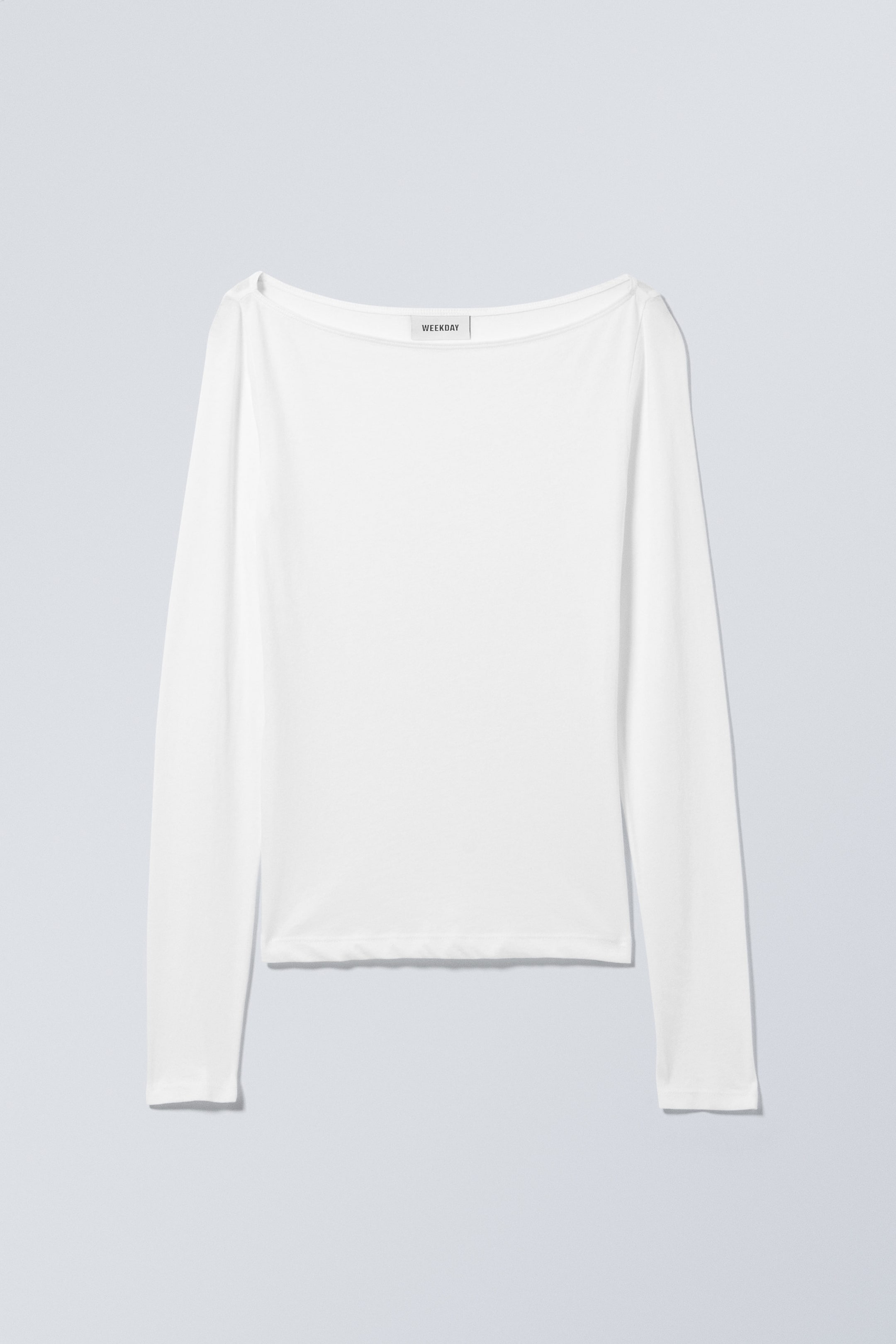 White - Boatneck Fitted Long Sleeve Top - 0