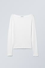 White - Boatneck Fitted Long Sleeve Top - 0