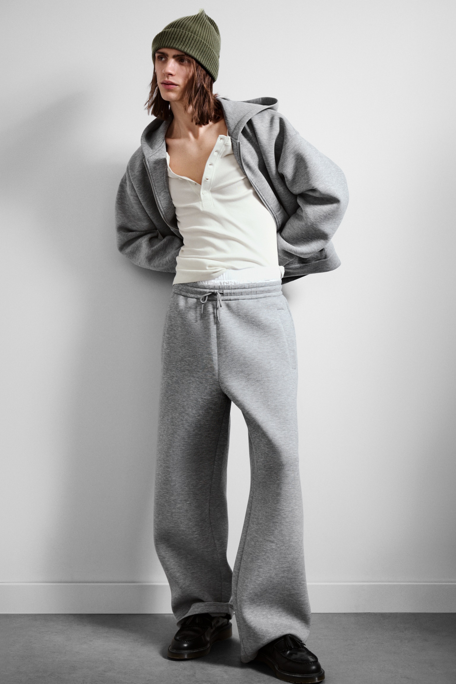 Loose Fit Scuba Sweatpants - Grey Melange/Black - 1