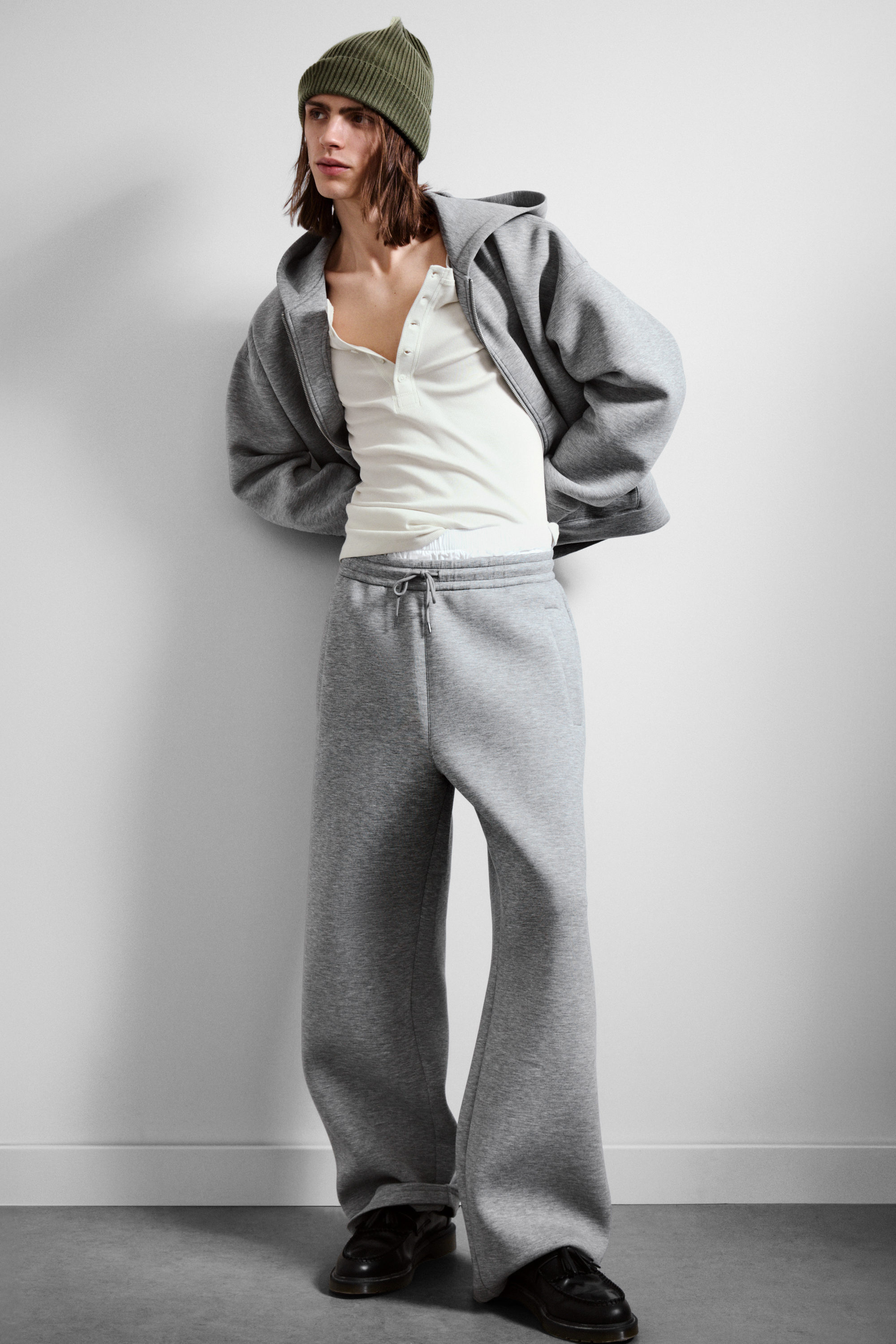 Grey Melange - Loose Fit Scuba Sweatpants - 1