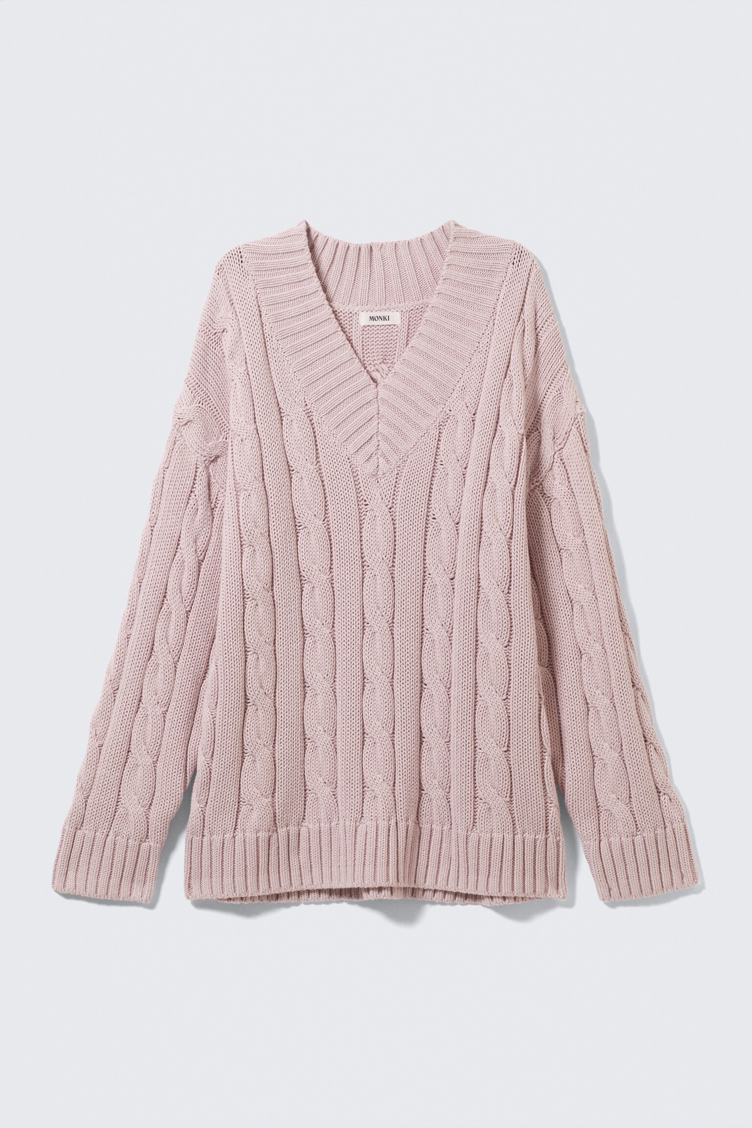 Zopfmusterpullover mit V-Ausschnitt - Altrosa/Weiß - 2
