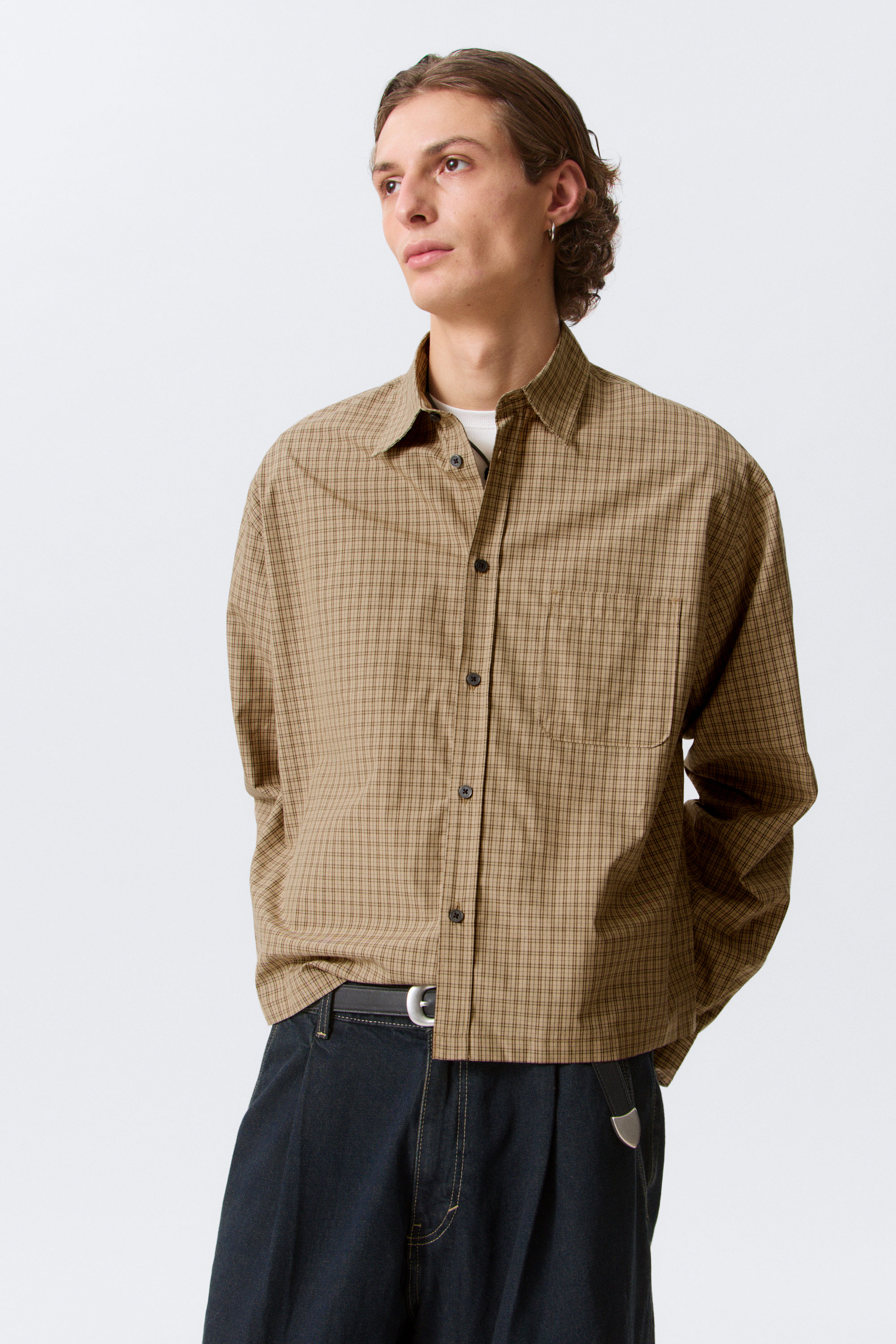 Beige Check - Relaxed Boxy Poplin Shirt - 1
