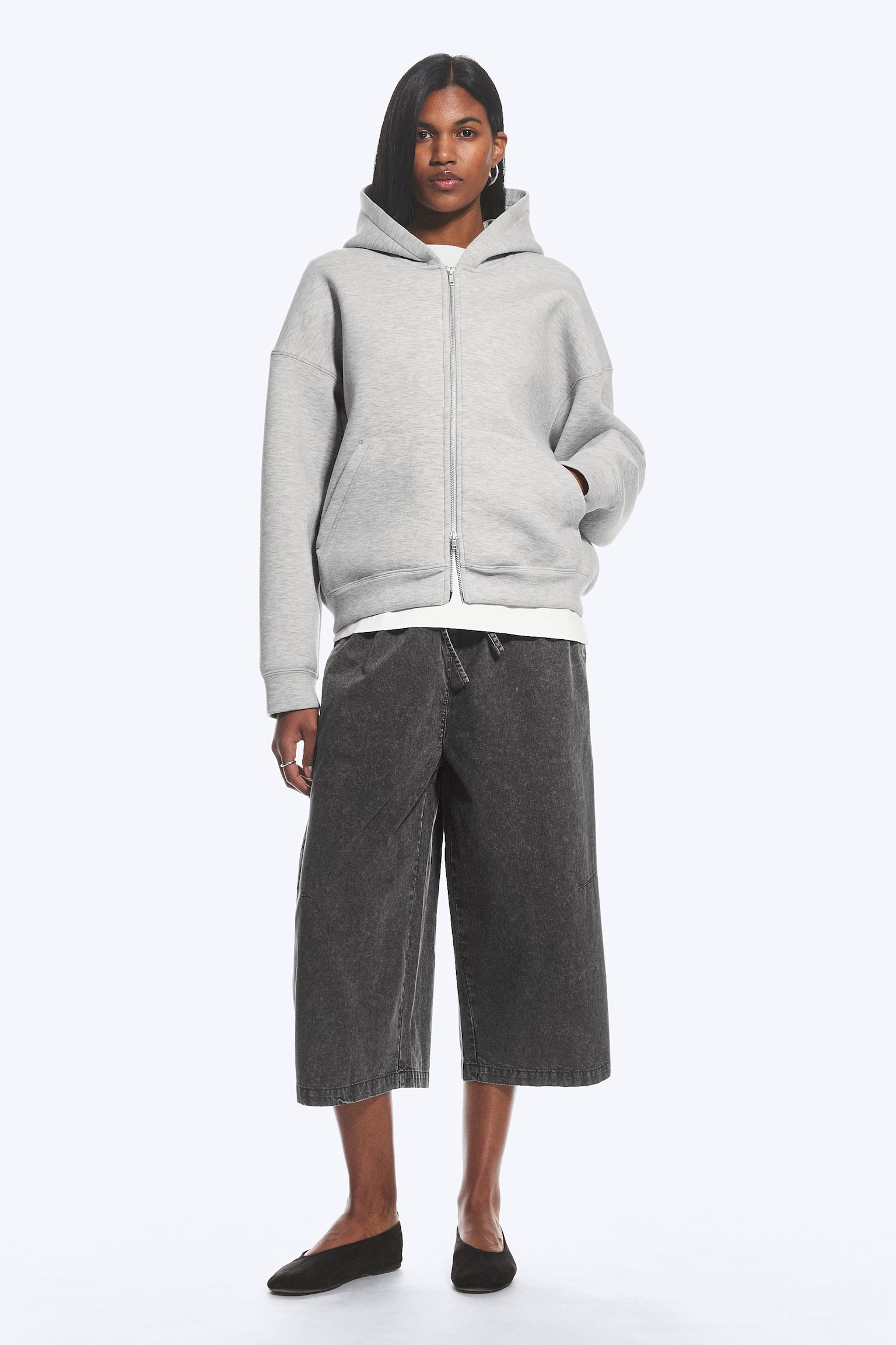 Oversized hoodie van scubastof met rits - Grijs gemêleerd/Donkergrijs/Bordeauxrood/Zwart - 3