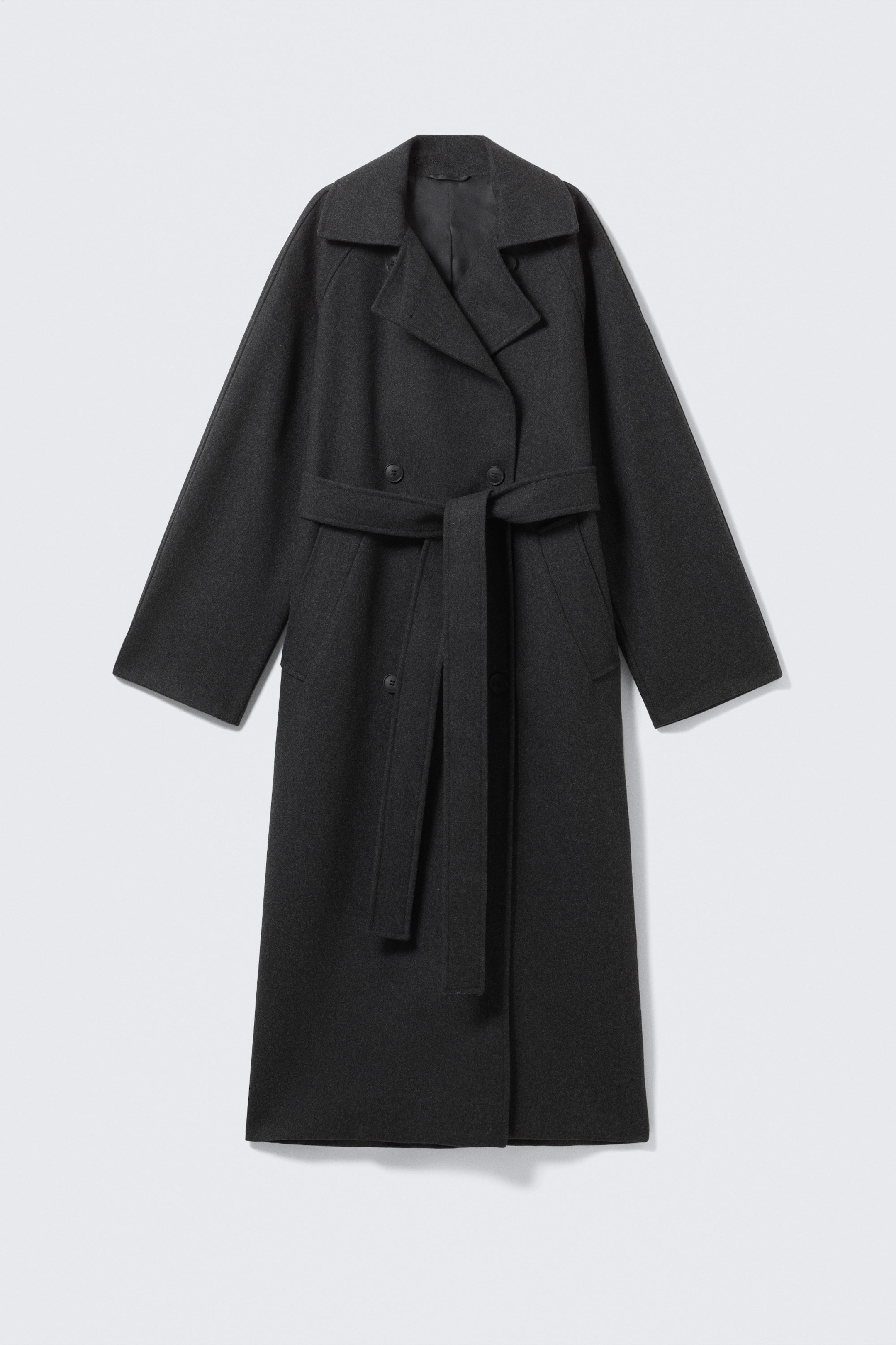 Dark Grey Melange - Kia Oversized Wool-Blend Double-Breasted Coat - 5