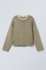 Khaki - Zweifarbiger Strickpullover aus Wollmischung - 0