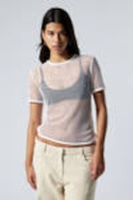 White - T-Shirt mit schmaler Passform aus Netzstoff - 0