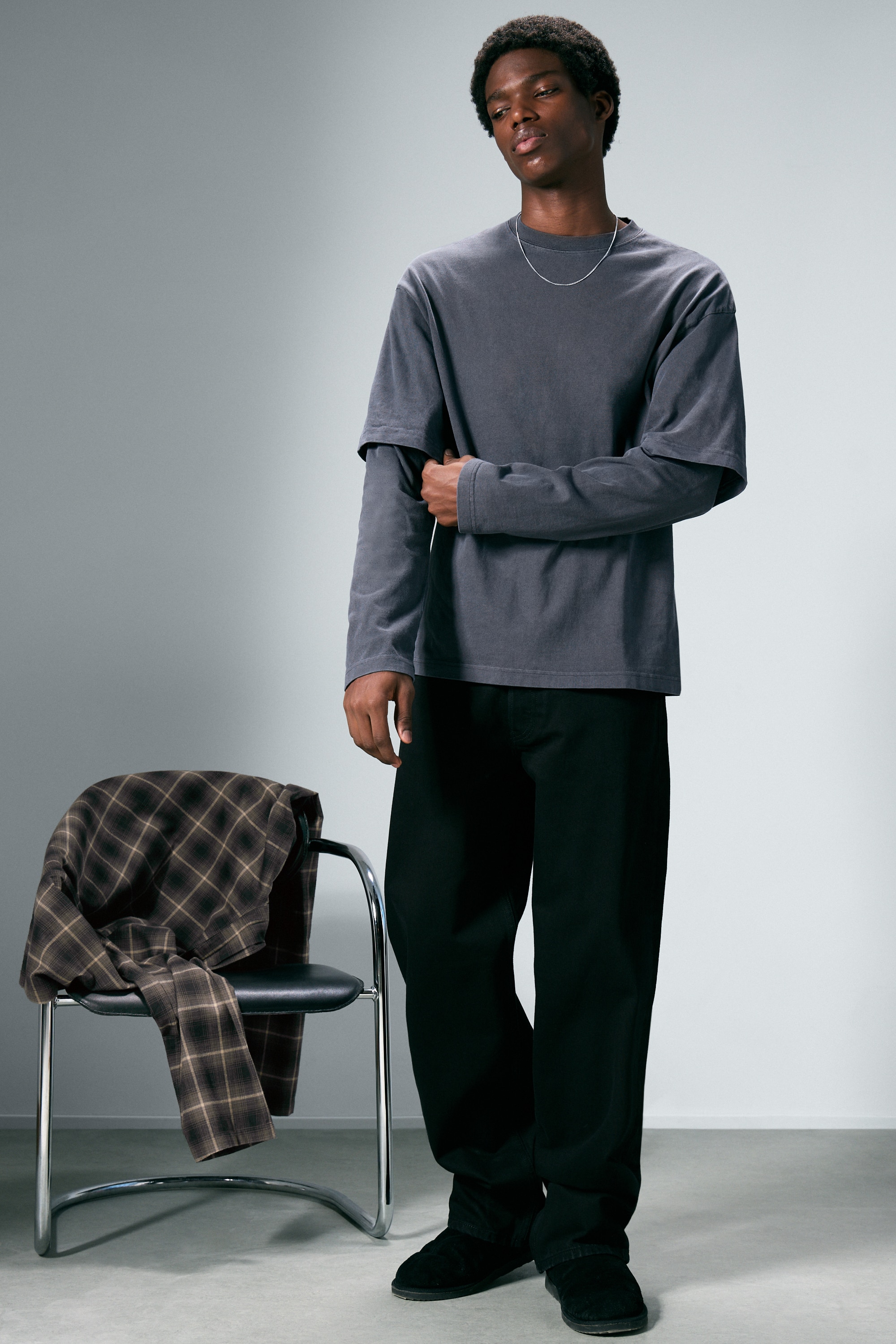 Dvojvrstvové bavlnené tričko - Washed Dark Blue/Čierno-biele