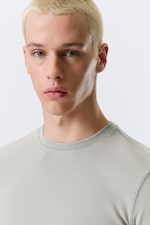 Grå - Ribbad långärmad T-shirt - 1