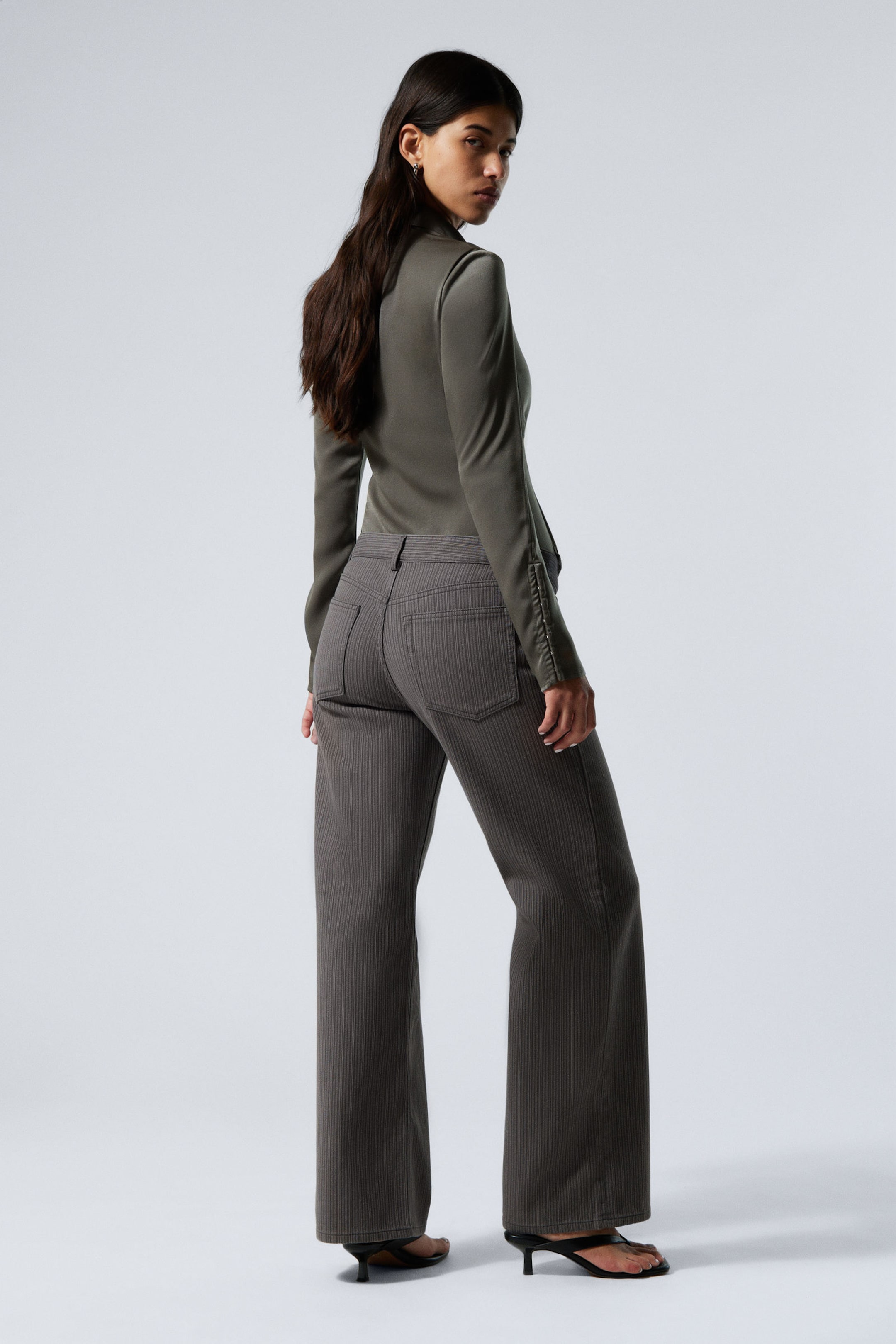 Dark Grey - Pinstriped - Low Waist Pinstripe Cotton Trousers - 2