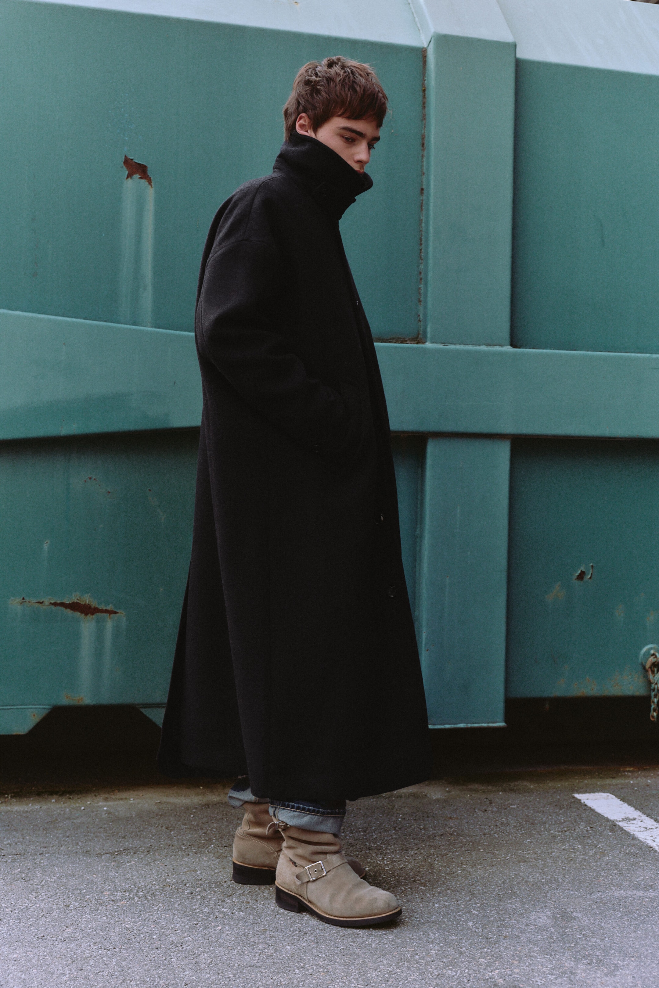 Black - Herringbone - Oversized Wool-Blend Car Coat - 1