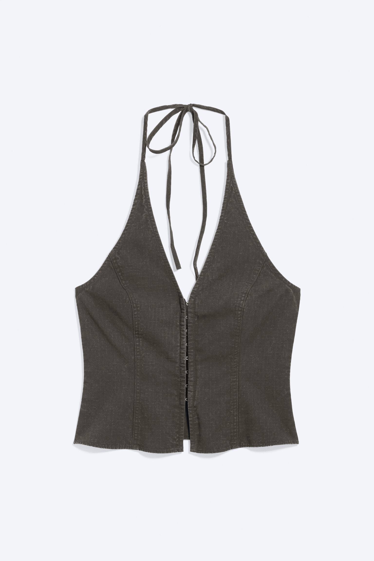 Haut dos nu col V ripstop - Gris foncé/Beige clair - 2