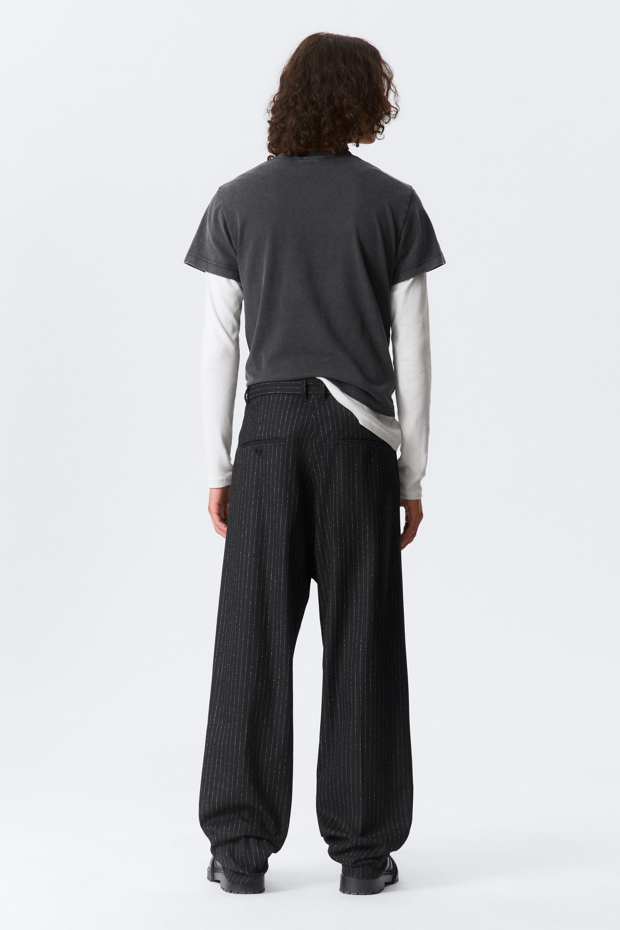 Black Pinstripe - Alessi Relaxed Suit Trousers - 2