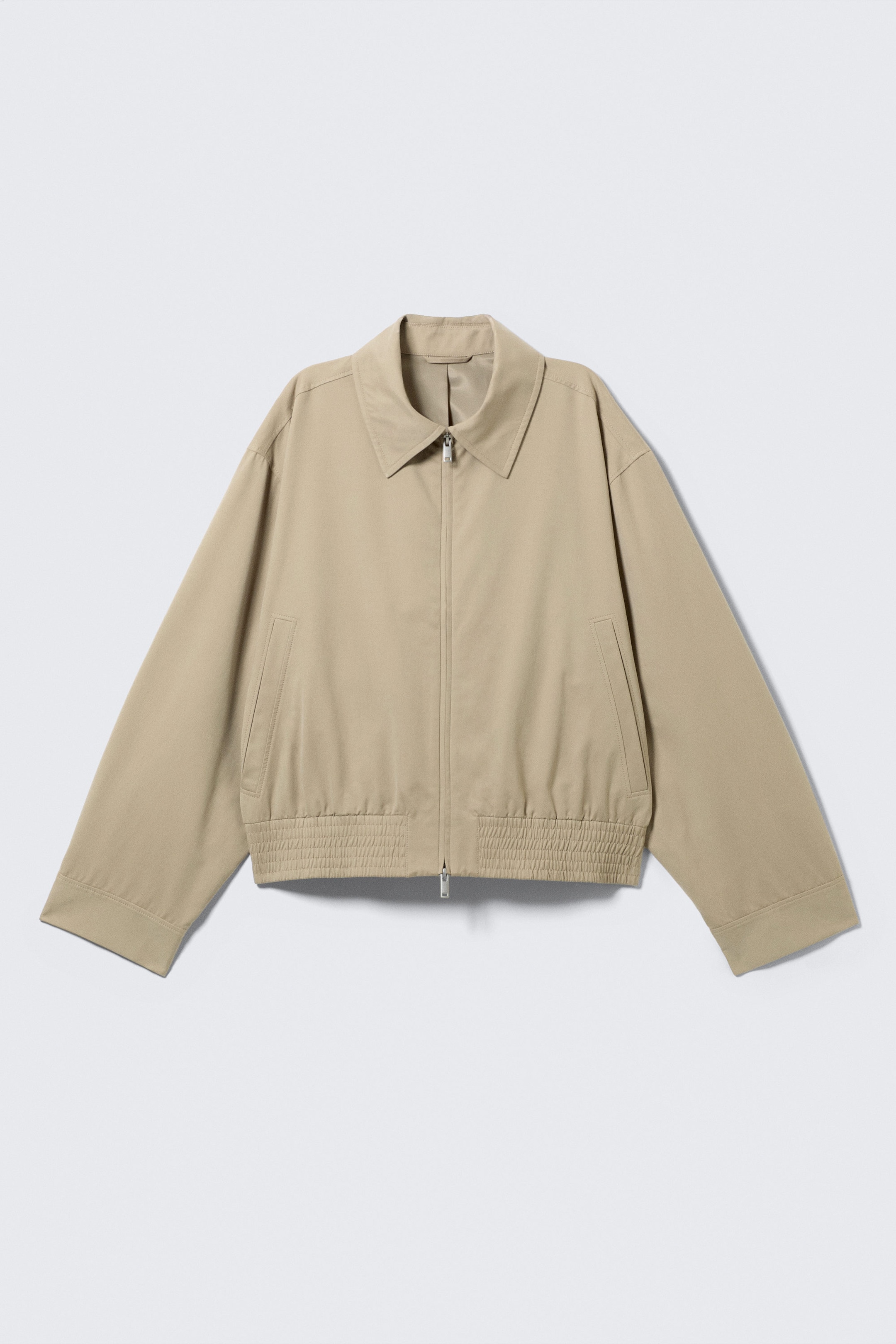 Beige - Boxy Cotton Zip Jacket - 5