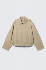 Beige - Boxy Cotton Zip Jacket - 5
