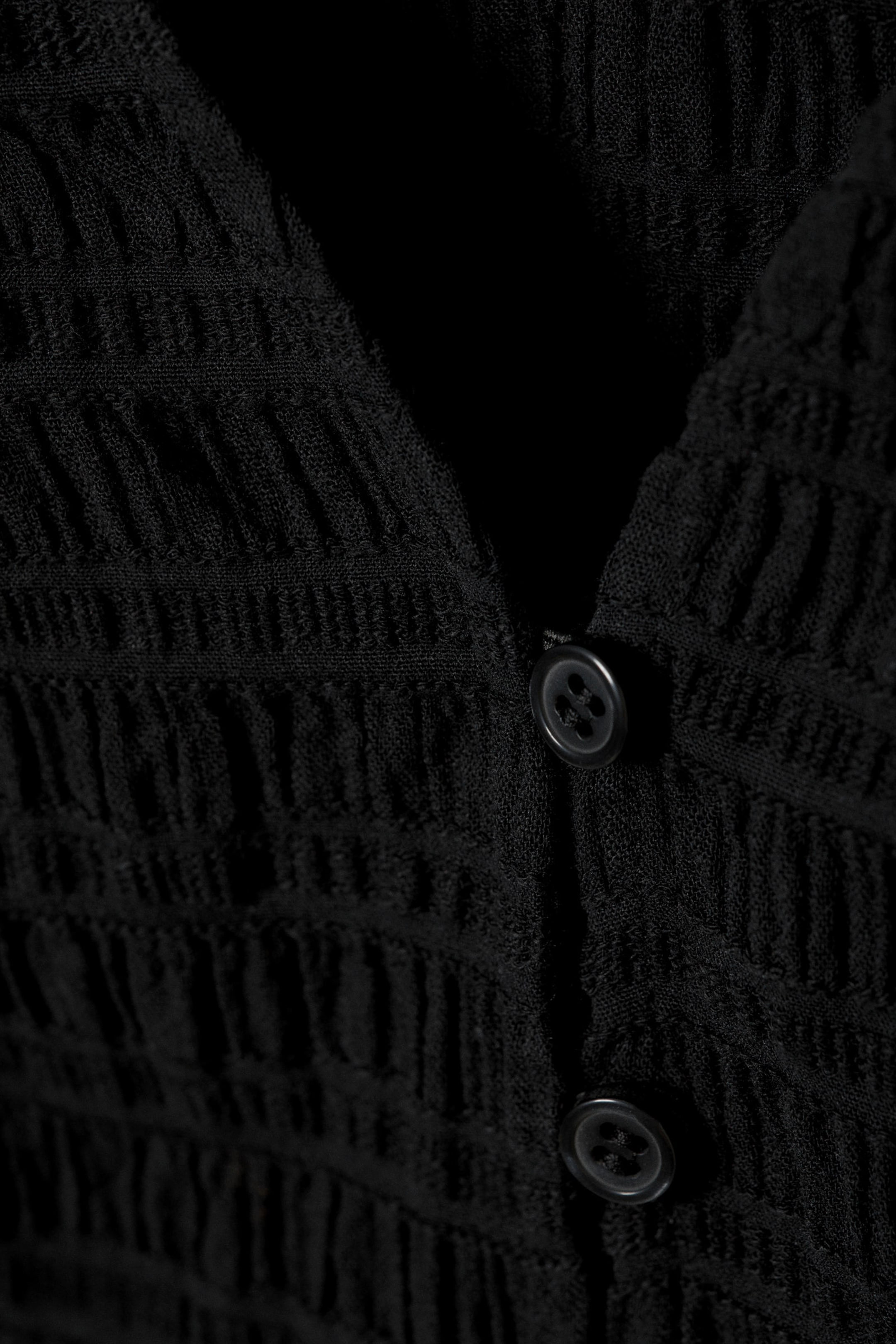 Black - Structured Short Sleeve Cotton Top - 1