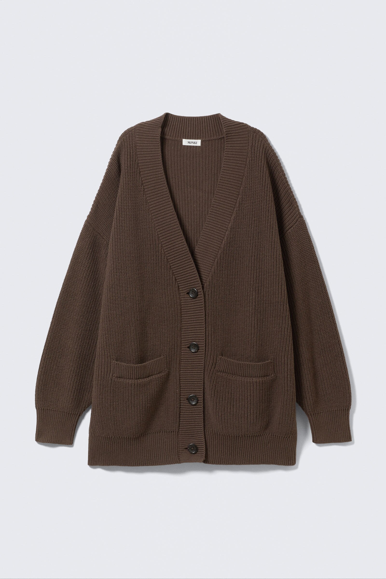 oversized v-neck cotton knit cardigan - Dark Brown | Monki WW