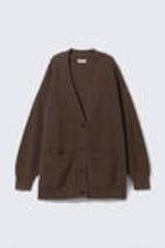 Dunkelbraun - Oversized Cardigan aus Baumwolle mit V-Ausschnitt - 3