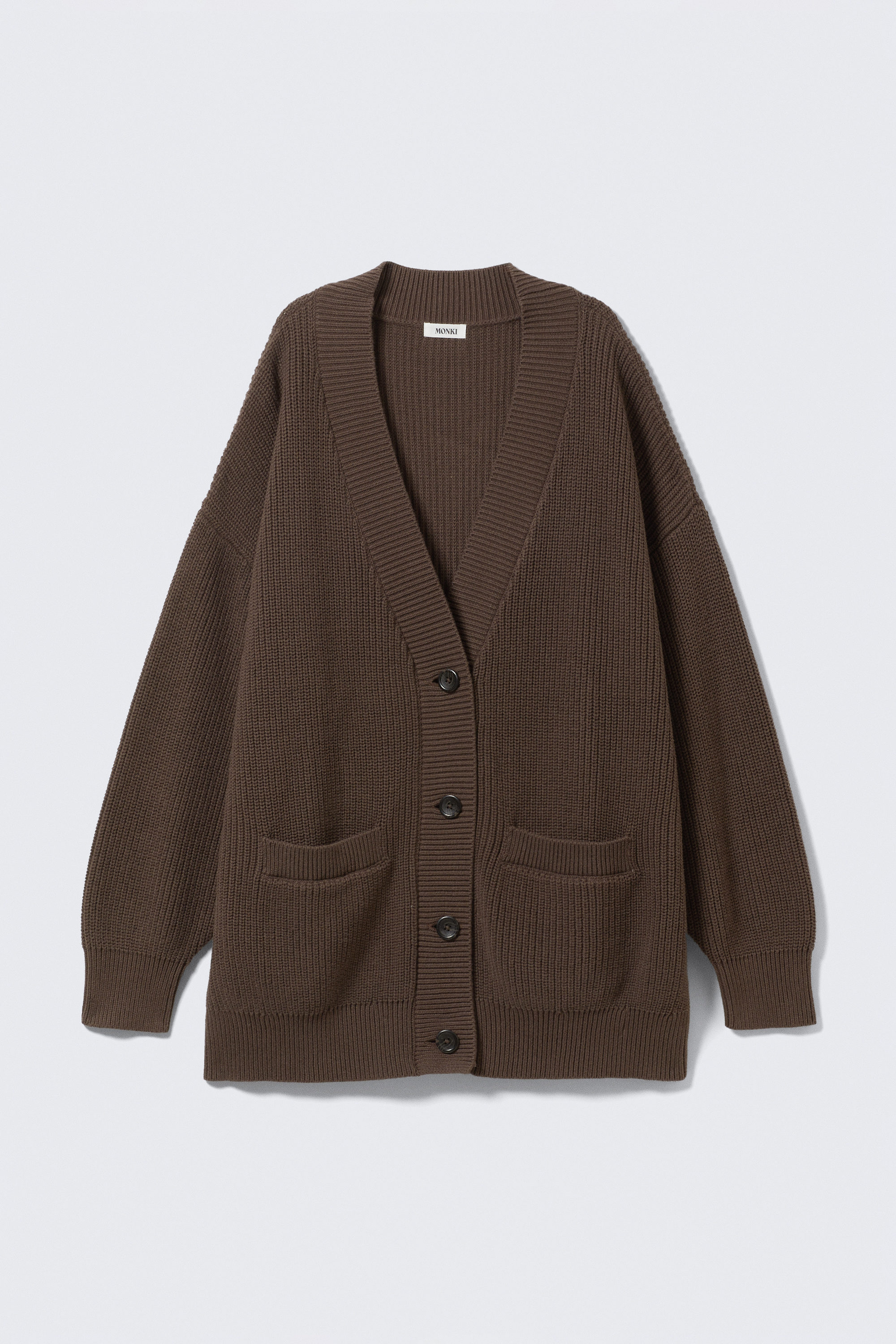 Dunkelbraun - Oversized Cardigan aus Baumwolle mit V-Ausschnitt - 3