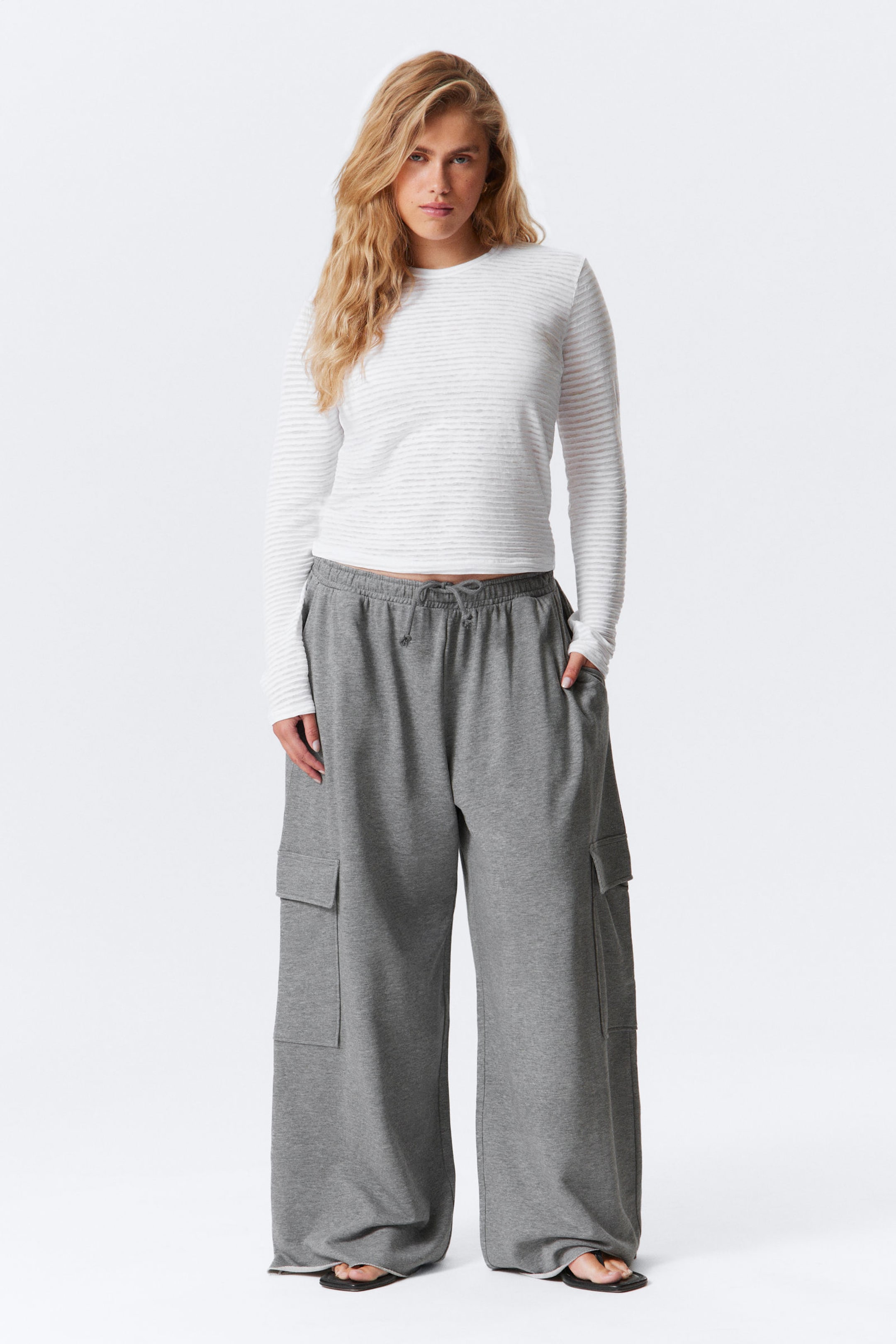 White - Sheer Ribbed Long-Sleeved Top - 2