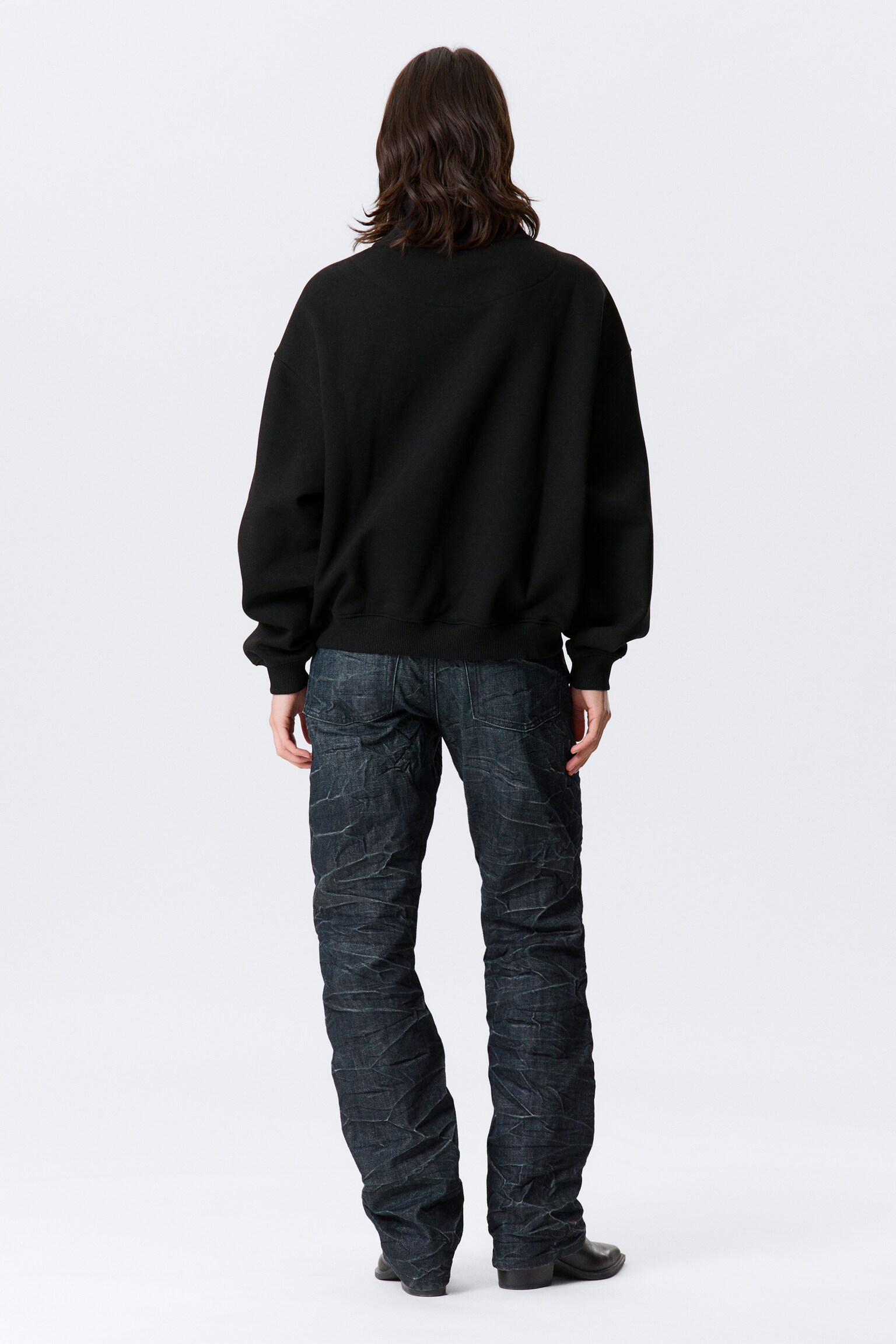 Cárdigan holgado con cremallera y cuello embudo - Negro/Gris jaspeado - 4