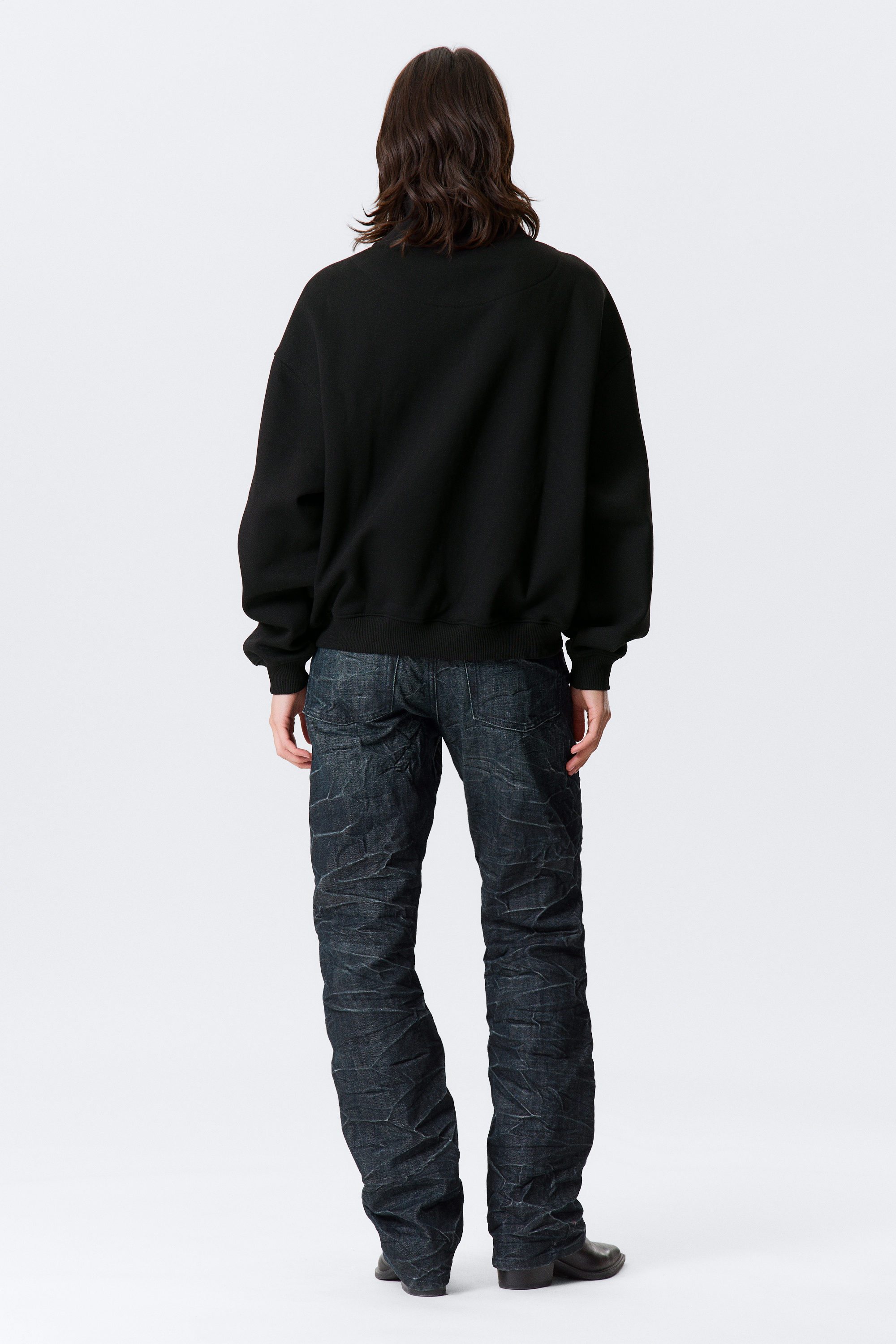 Svart - Ledig turtleneck-cardigan med dragkedja - 3