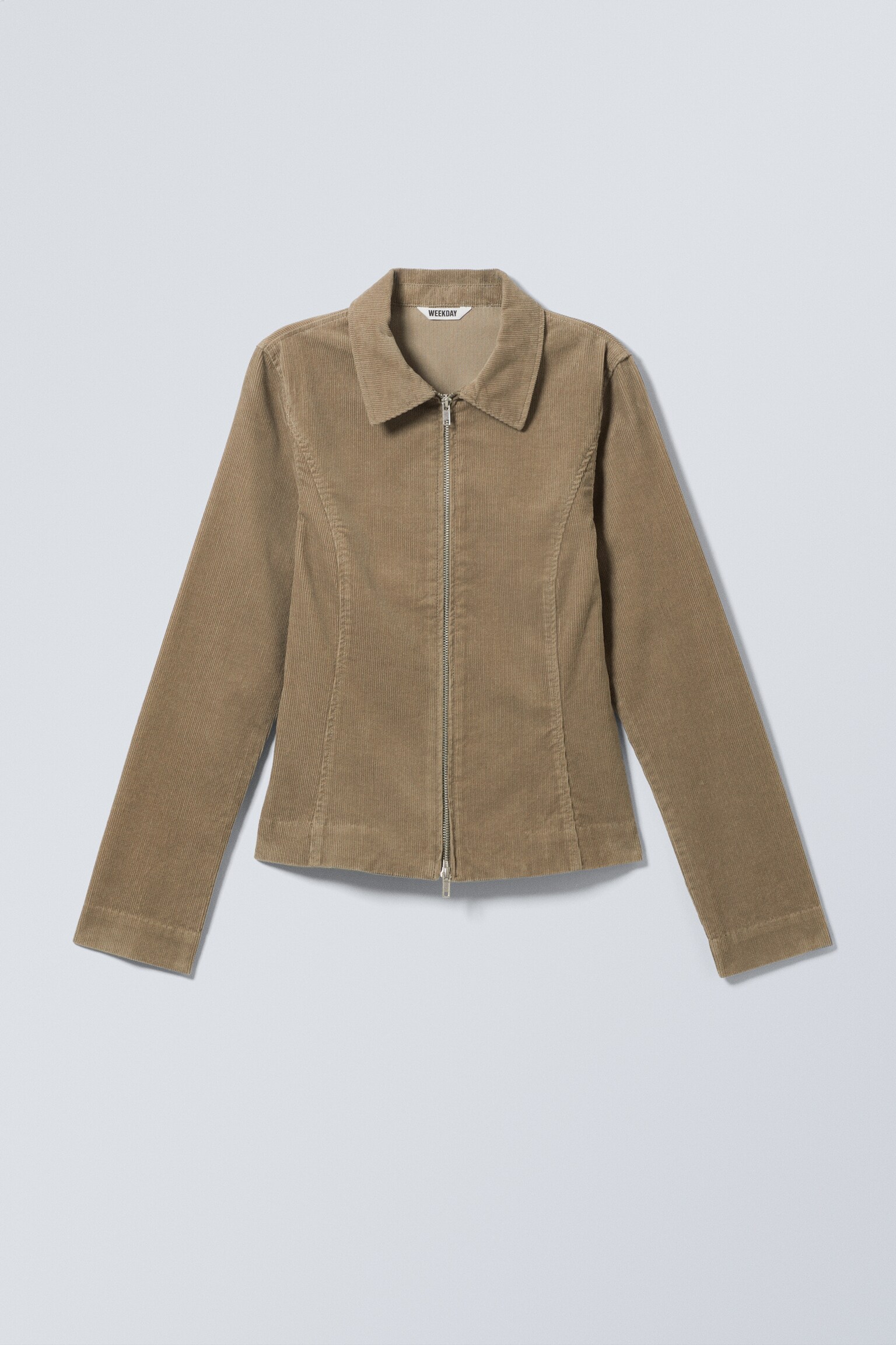 Fitted Corduroy Zip-Up Jacket - Dusty Mole/Gri închis cu dungi/Catifea maro