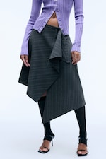 Dunkelgrau meliert - Asymmetrischer Midi-Wickelrock - 1