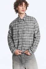 Schwarz kariert - Minimalistisches Overshirt mit Reißverschluss - 0