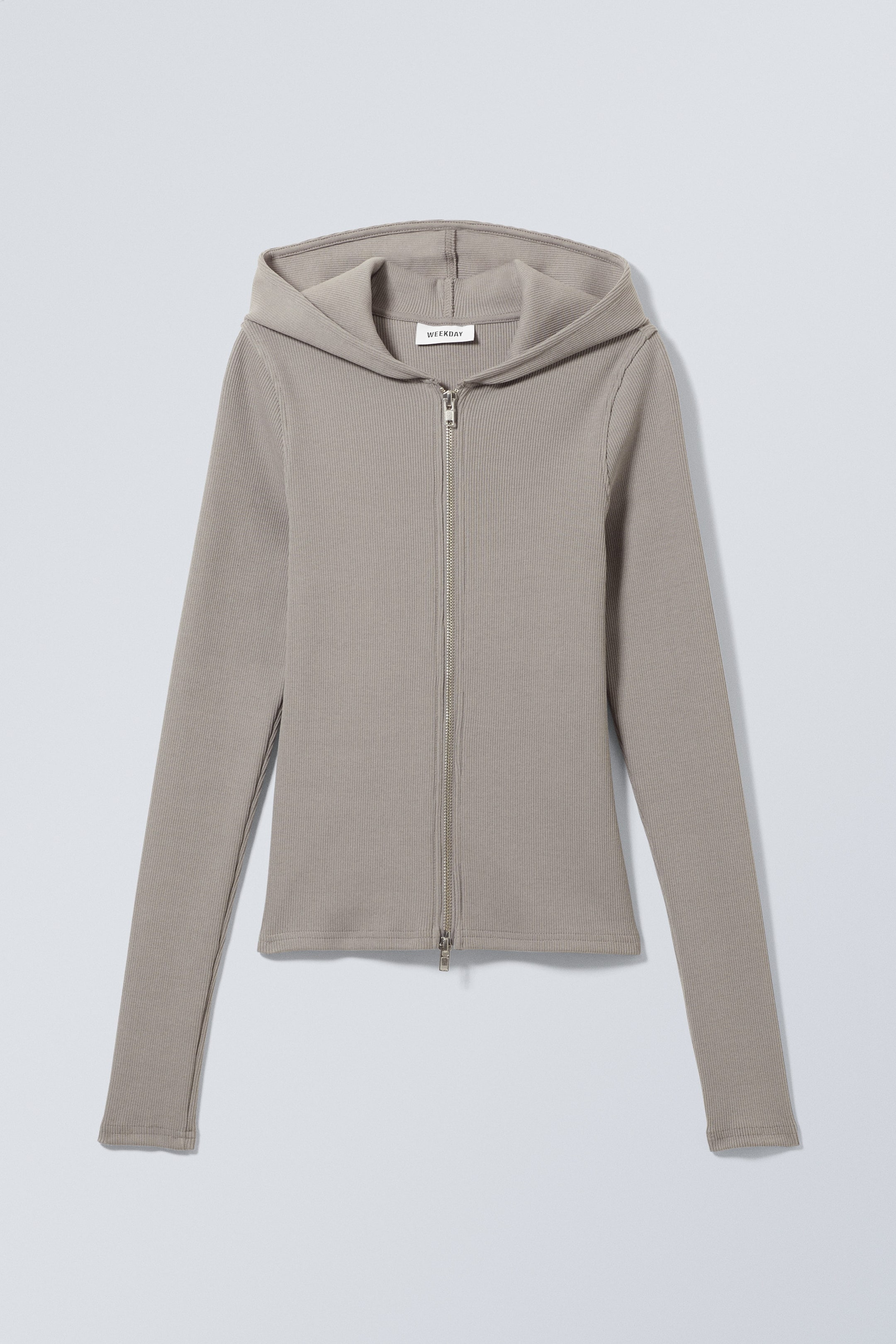Dunkelgrau - Enger Kapuzenpullover mit Reißverschluss - 0