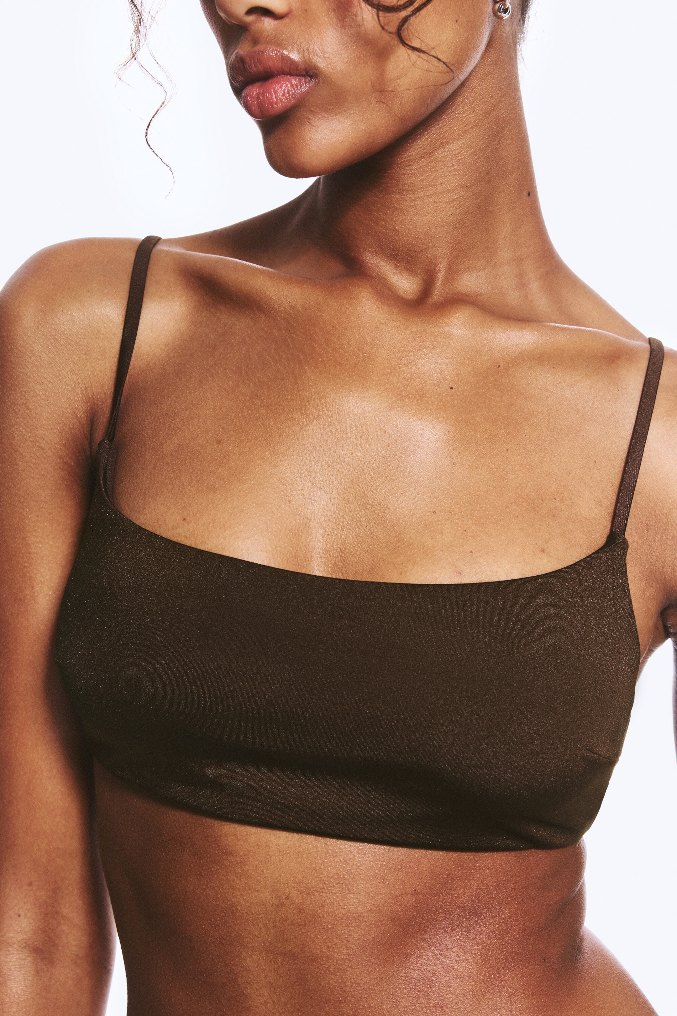 Dark Brown - Scoop Neck Bikini Top - 2