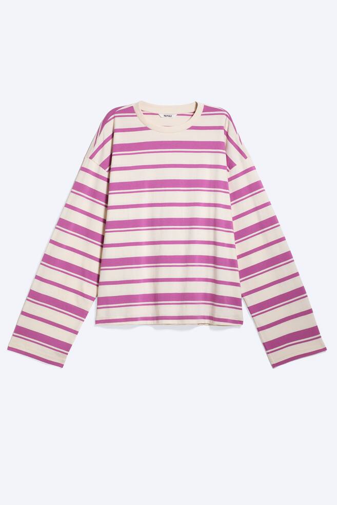 Long-Sleeved Cotton T-shirt - Striped White/Pink/Striped Yellow/Burgundy/Striped White/Dark Blue/Striped Light Blue/Brown/Striped White/Dark Red/Striped Dusty Lime/Lime/Navy Stripe/Striped Pink/Wine/Lime/Striped Pink/White/Brown/Blue/White Stripes/Striped Pink/Blue/White - Pink/Red Stripes - 1