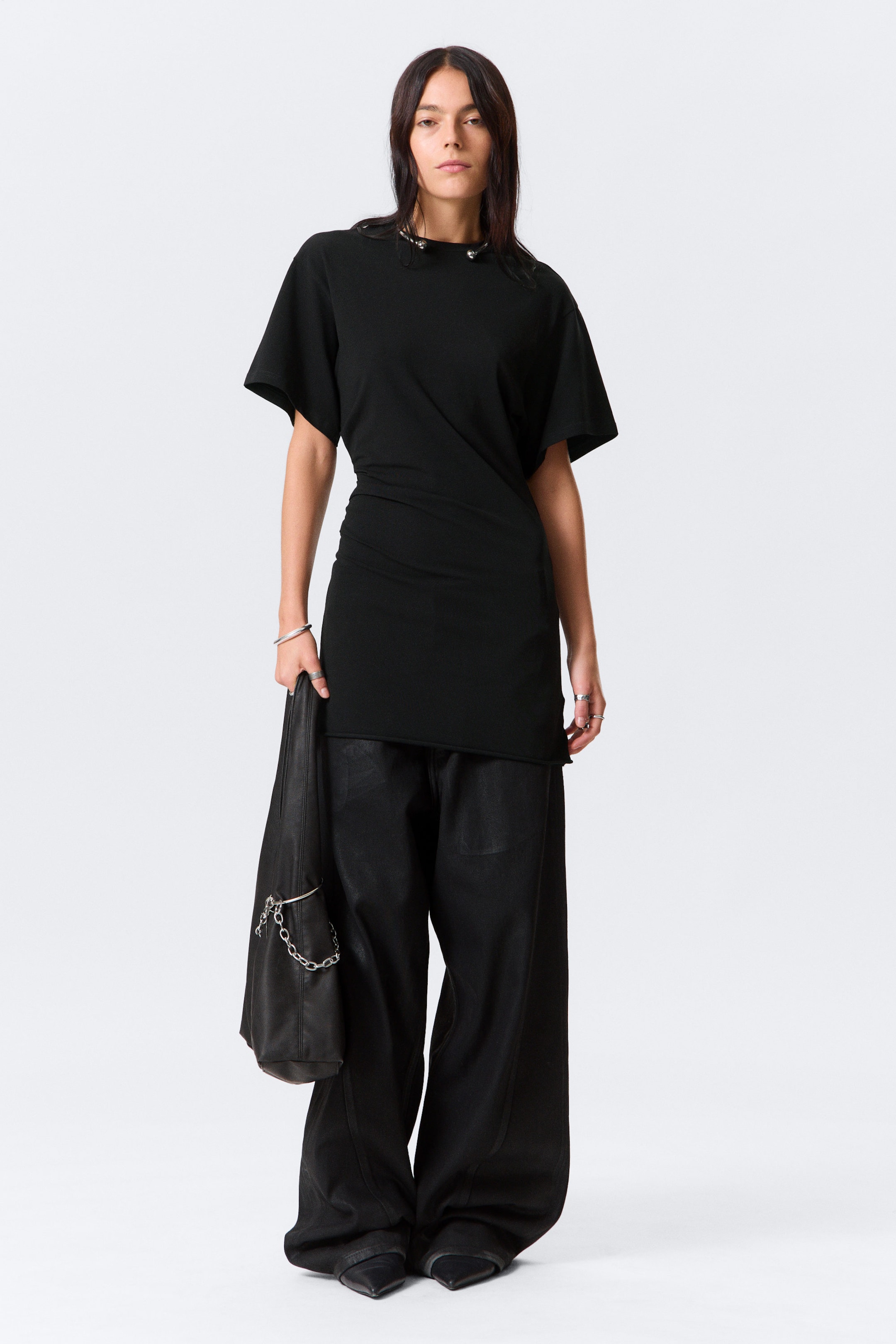 Black - Short-Sleeved Mini T-shirt Dress - 1