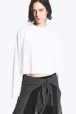 White - Cropped Oversized Long-Sleeved T-shirt - 0