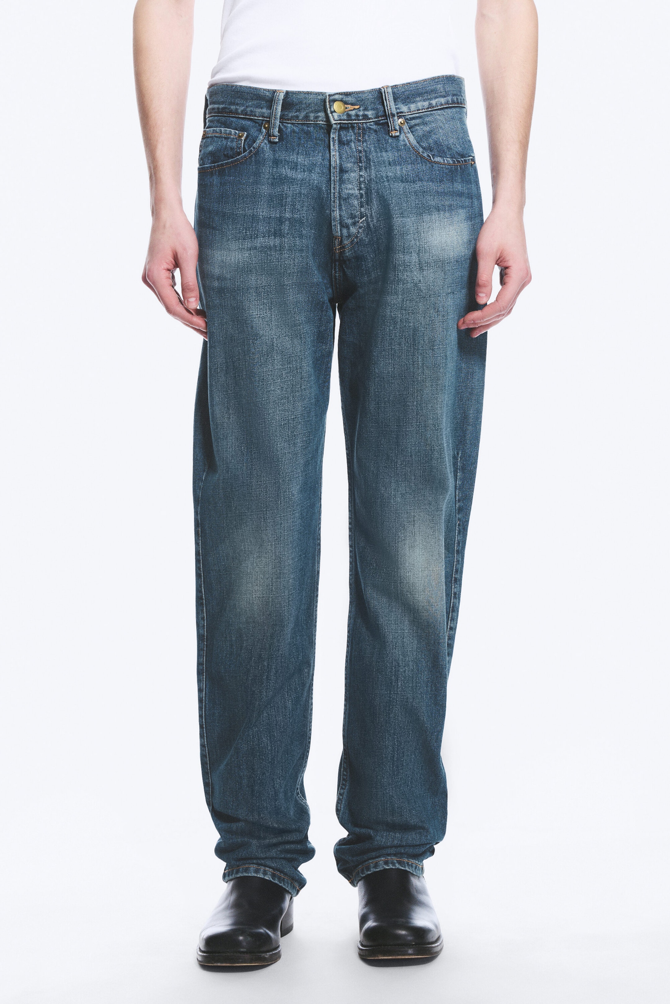 Spotted Blue - Dark Blue - Space Mid Rise Relaxed Straight Dart Jeans - 2